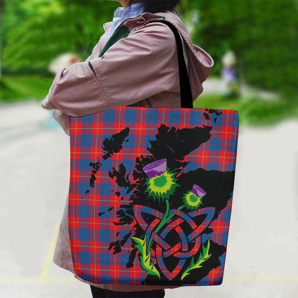 Scottish Galloway Red Tartan Canvas Bag With Shoulder Strap With Thistle - Image 2