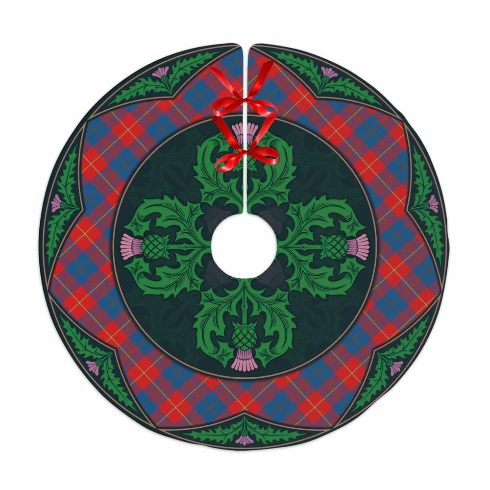 Scottish Galloway Red Tartan Christmas Tree Skirt Old Scottish Thistle Flower