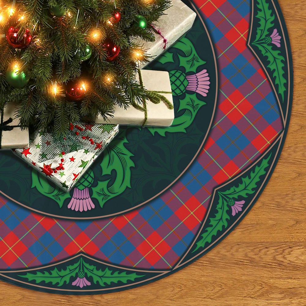 Scottish Galloway Red Tartan Christmas Tree Skirt Old Scottish Thistle Flower - Image 2