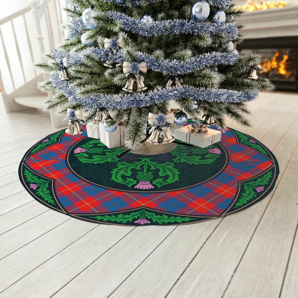 Scottish Galloway Red Tartan Christmas Tree Skirt Old Scottish Thistle Flower - Image 3