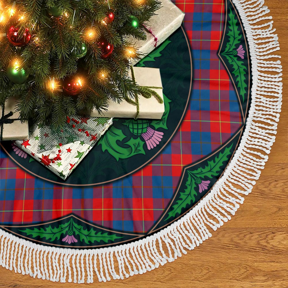 Scottish Galloway Red Tartan Christmas Tree Skirt Old Scottish Thistle Flower - Image 5
