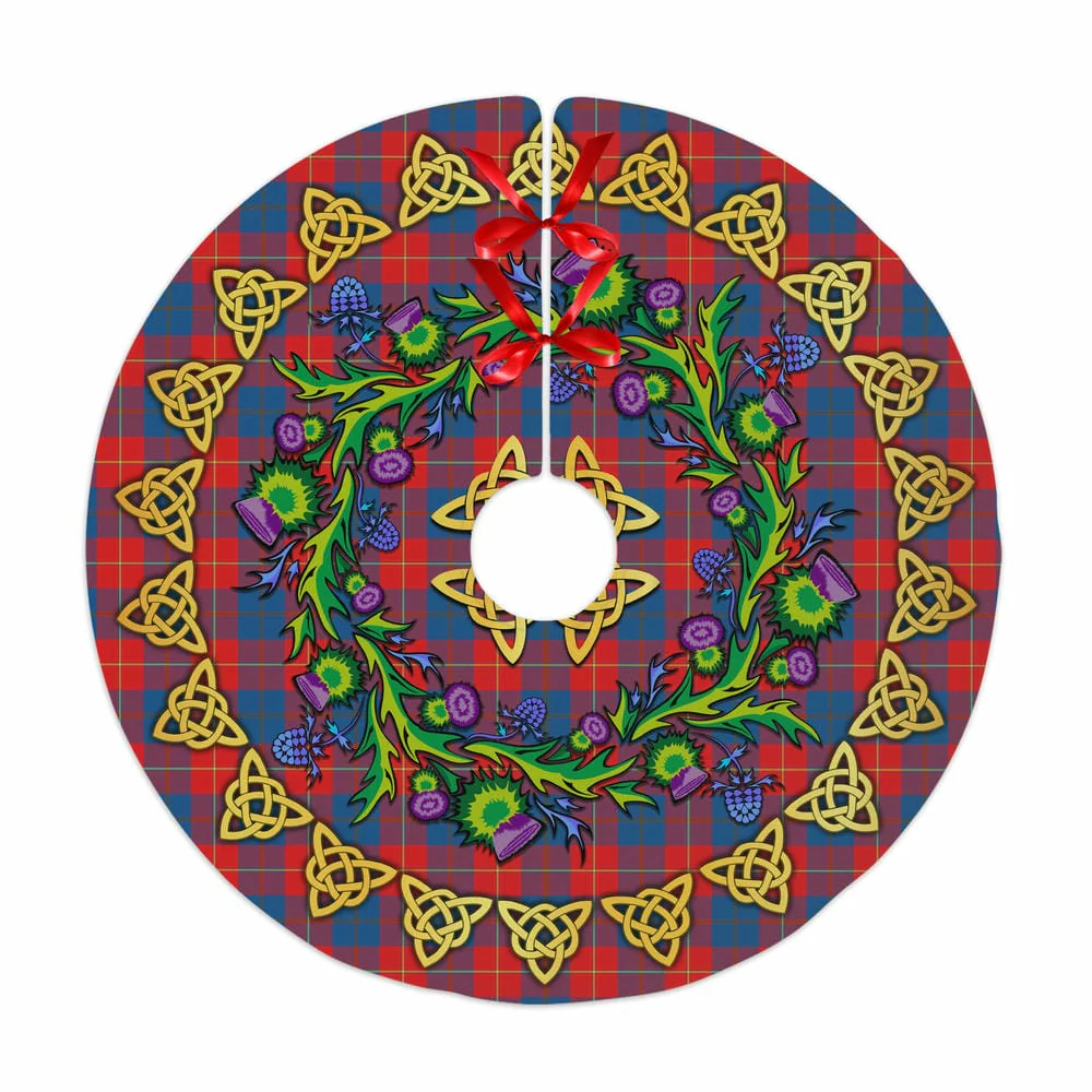 Scottish Galloway Red Tartan Thistle Celtic Knot Christmas Tree Skirt