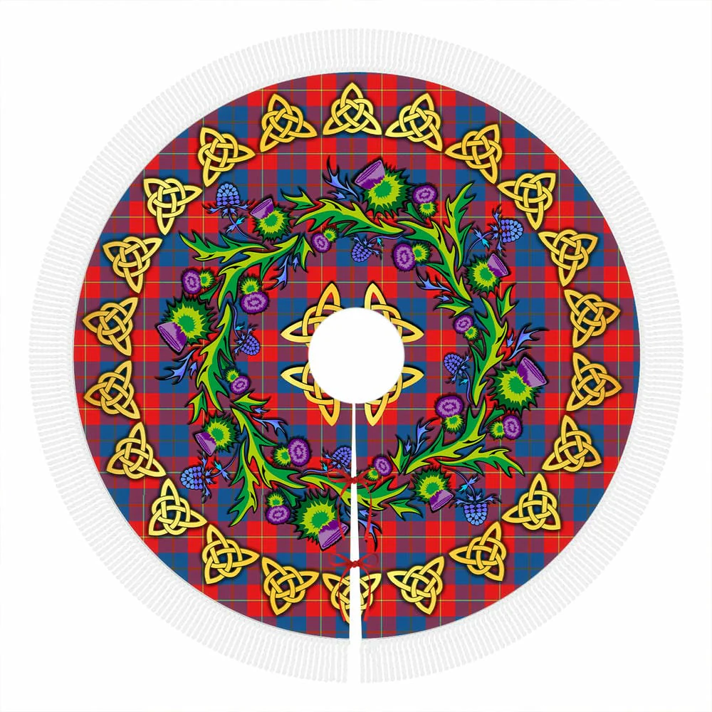 Scottish Galloway Red Tartan Thistle Celtic Knot Christmas Tree Skirt - Image 4