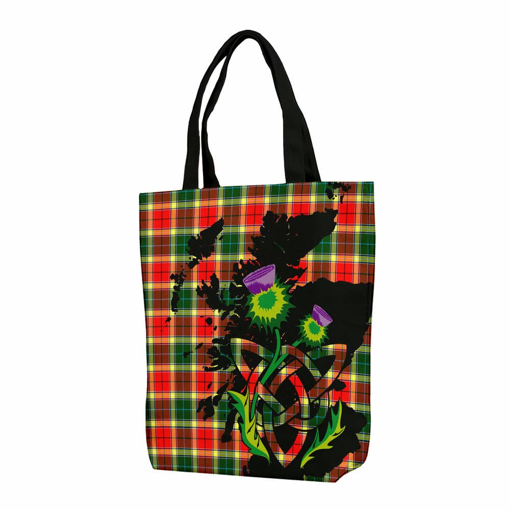 Scottish Gibbs Tartan Canvas Bag With Shoulder Strap With Thistle