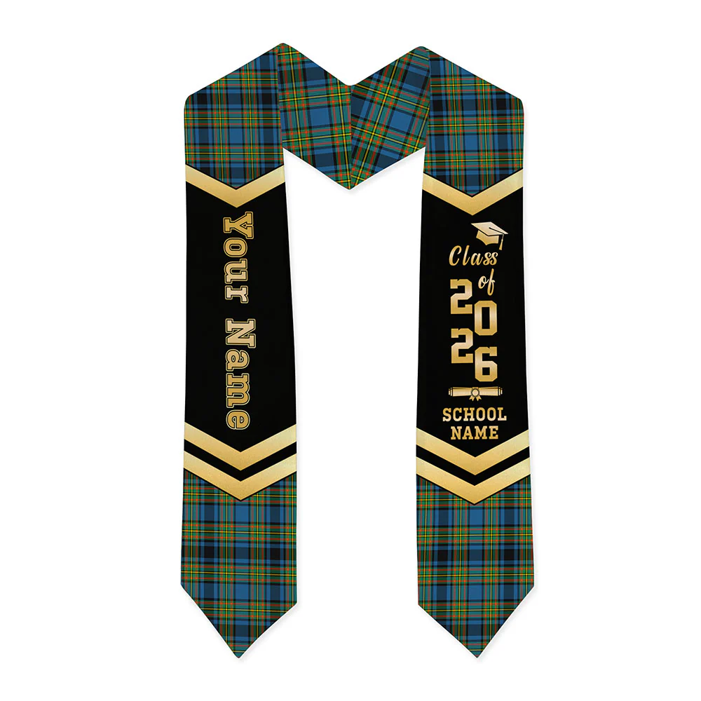 Scottish Gillies Ancient Clan Badge Tartan Graduation Stole Black Gold Honor - Image 3