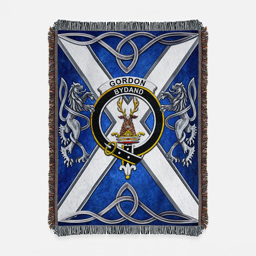 Scottish Gordon (1) Clan Badge Woven Blanket Silver Rampant Lion Emblem
