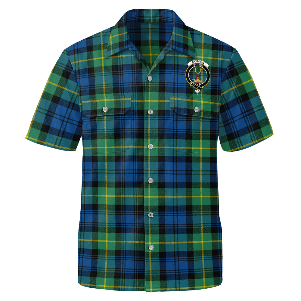 Scottish Gordon Ancient Clan Badge Tartan Short Sleeve Work Shirt - Image 2