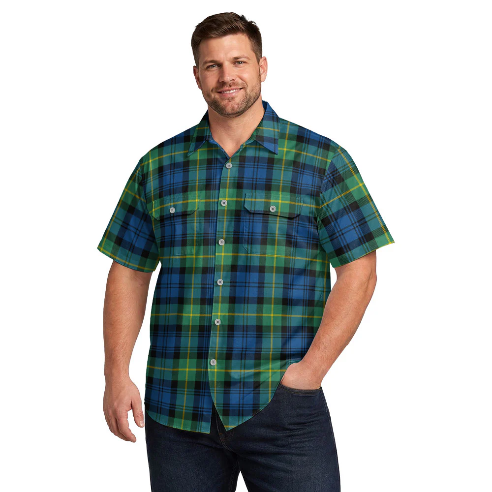Scottish Gordon Ancient Clan Badge Tartan Short Sleeve Work Shirt - Image 4