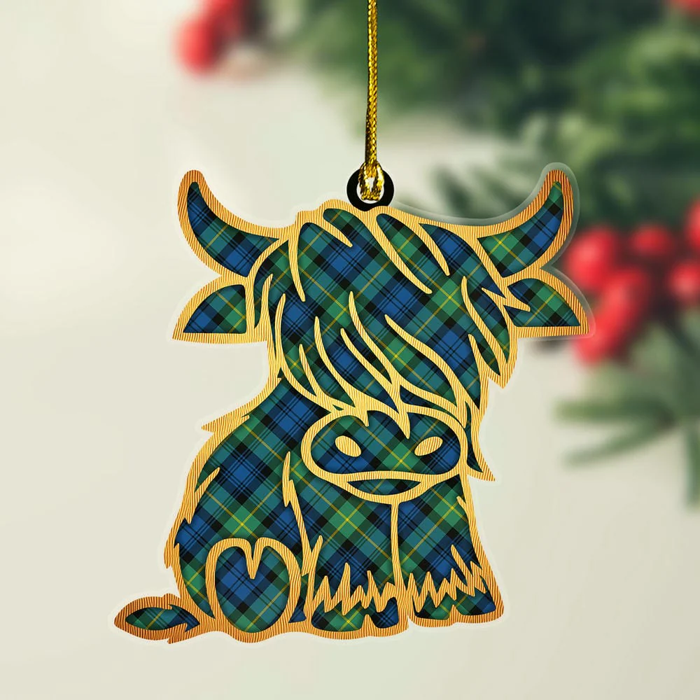 Scottish Gordon Ancient Tartan Highland Cow Ornament