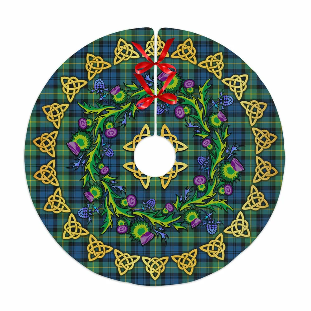 Scottish Gordon Ancient Tartan Thistle Celtic Knot Christmas Tree Skirt