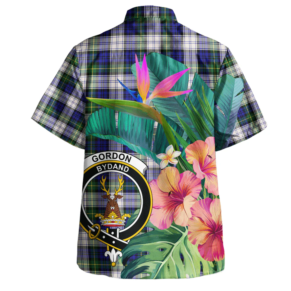 Scottish Gordon Dress Modern Clan Badge Tartan Hawaiian Shirt Bouquet Tropical Style - Image 3