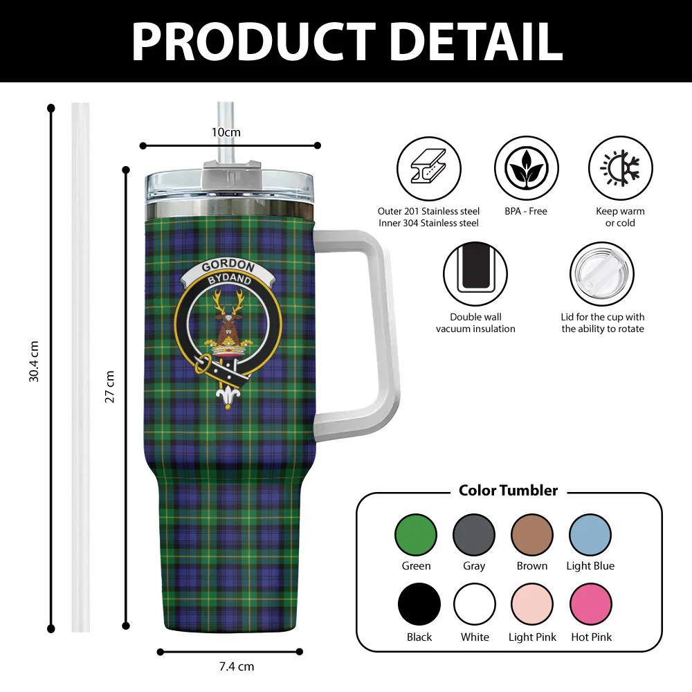 Scottish Gordon Modern Clan Badge Tartan 40oz Tumbler - Image 2