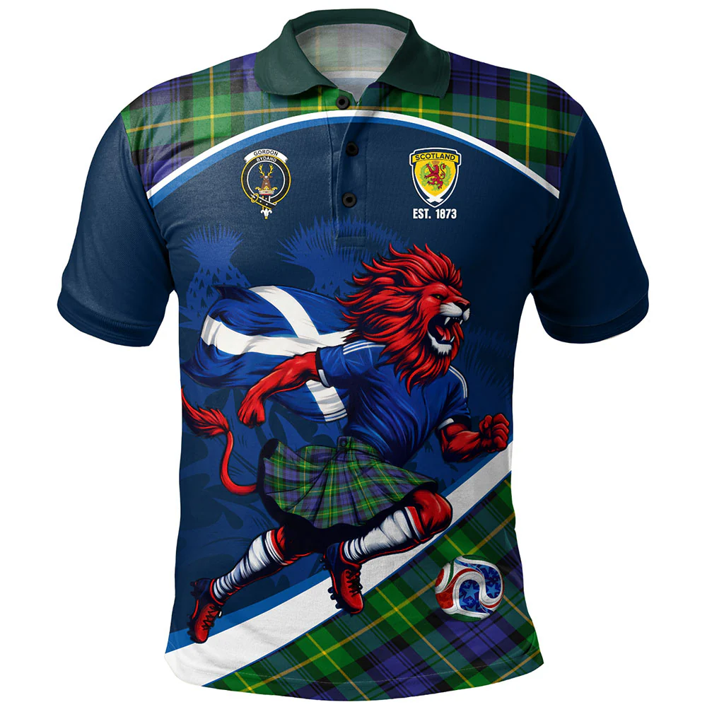 Scottish Gordon Modern Clan Badge Tartan Polo Shirt Scotland Lion Brave Highland Spirit