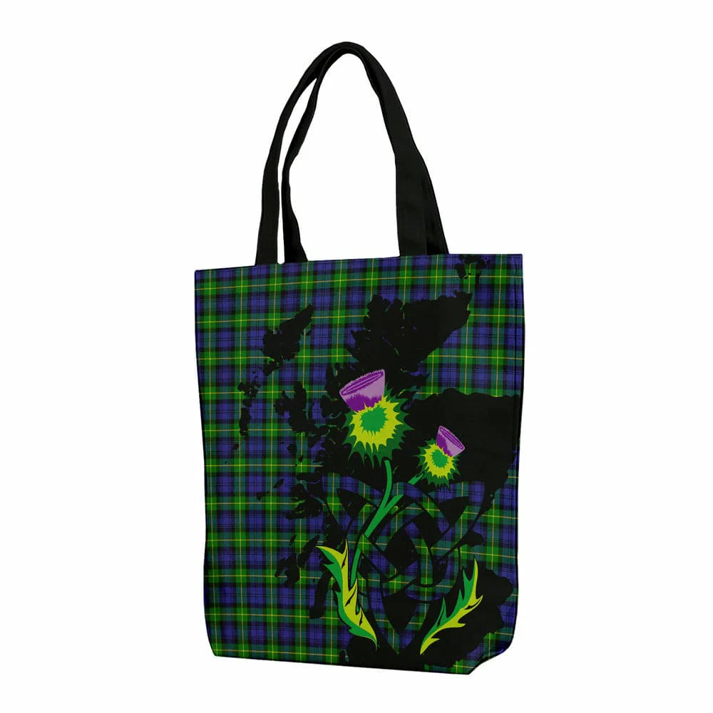 Scottish Gordon Modern Tartan Canvas Bag With Shoulder Strap With Thistle