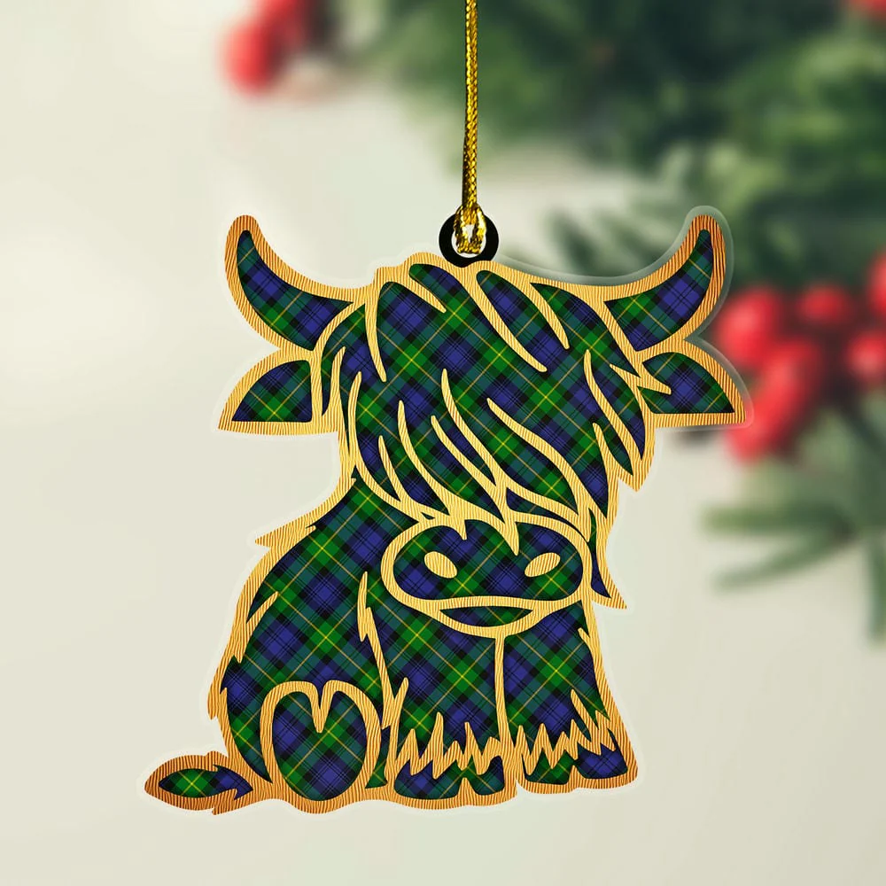 Scottish Gordon Modern Tartan Highland Cow Ornament