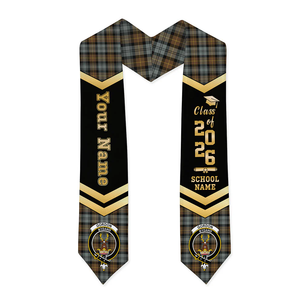 Scottish Gordon Weathered Clan Badge Tartan Graduation Stole Black Gold Honor
