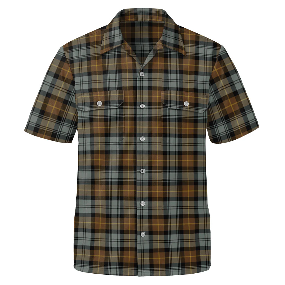 Scottish Gordon Weathered Clan Badge Tartan Short Sleeve Work Shirt