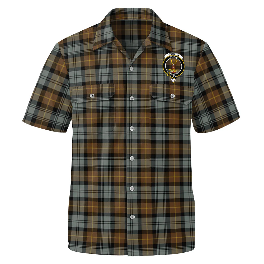 Scottish Gordon Weathered Clan Badge Tartan Short Sleeve Work Shirt - Image 2