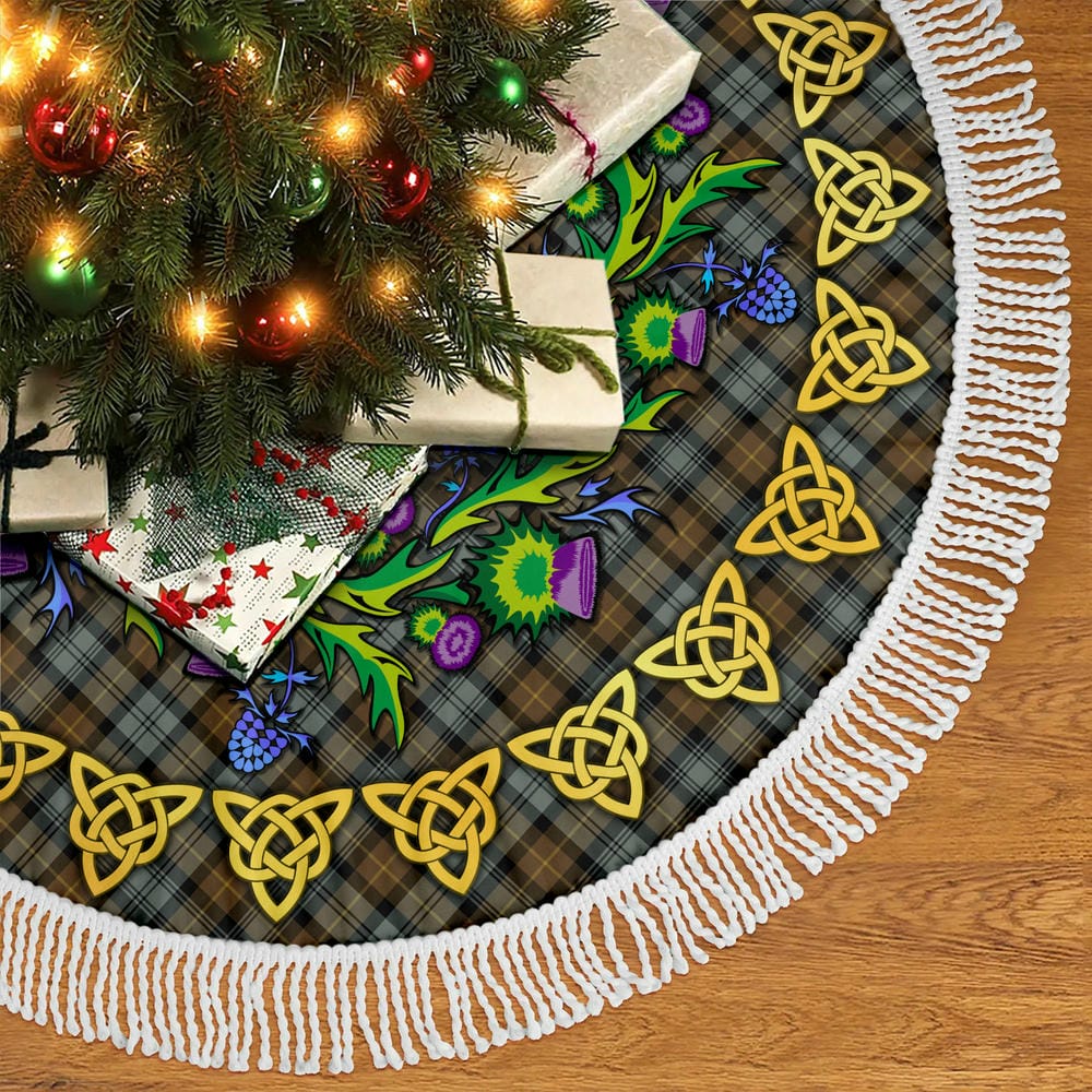 Scottish Gordon Weathered Tartan Thistle Celtic Knot Christmas Tree Skirt - Image 5