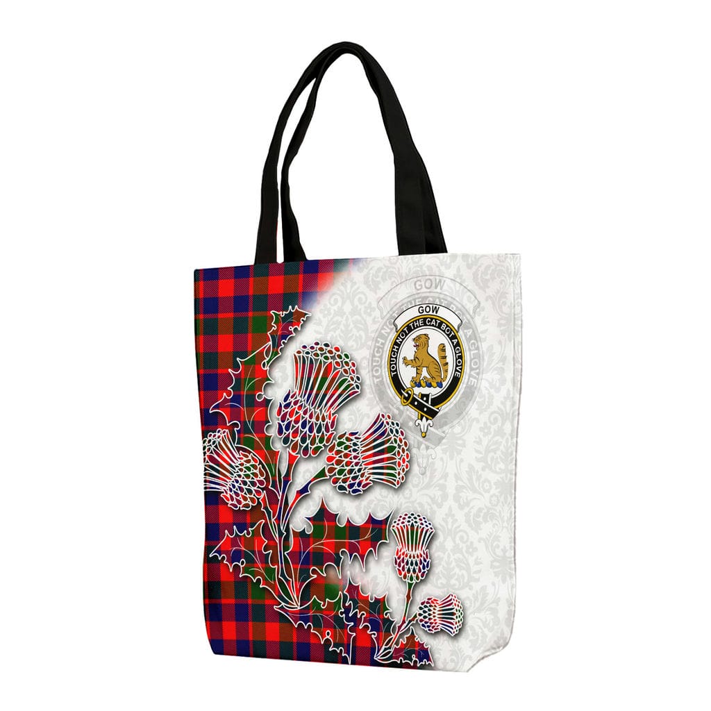 Scottish Gow (or McGouan) Clan Badge Tartan Canvas Bag With Shoulder Straps - Thistle Flowers Style