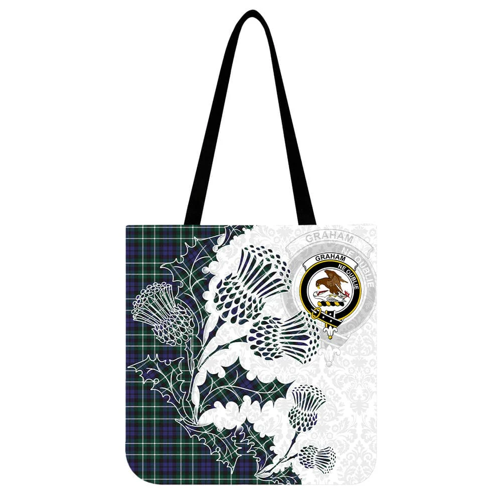 Scottish Graham Clan Crest Tartan Tote Bag - Thistle Flowers Style