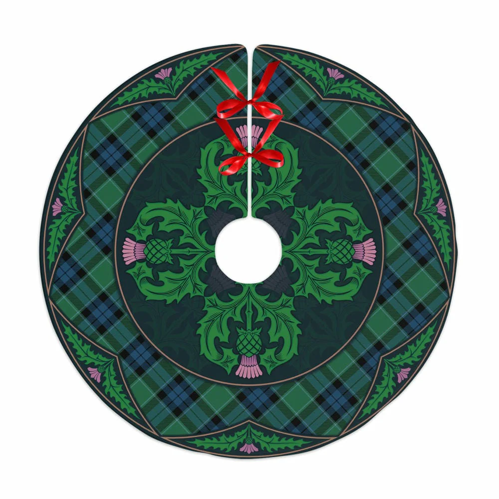 Scottish Graham of Menteith Ancient Tartan Christmas Tree Skirt Old Scottish Thistle Flower