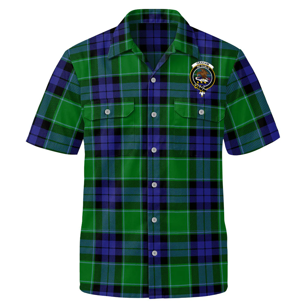 Scottish Graham of Menteith Modern Clan Badge Tartan Short Sleeve Work Shirt - Image 2