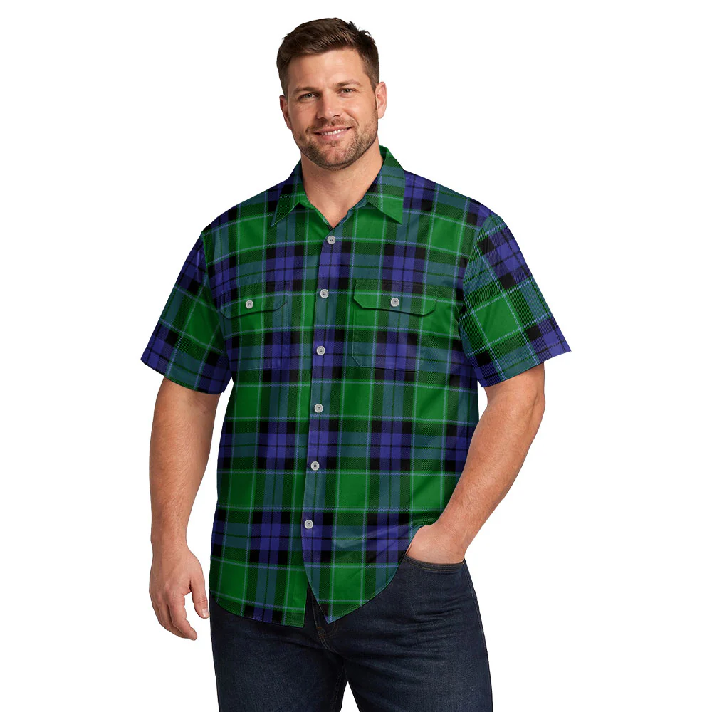 Scottish Graham of Menteith Modern Clan Badge Tartan Short Sleeve Work Shirt - Image 4