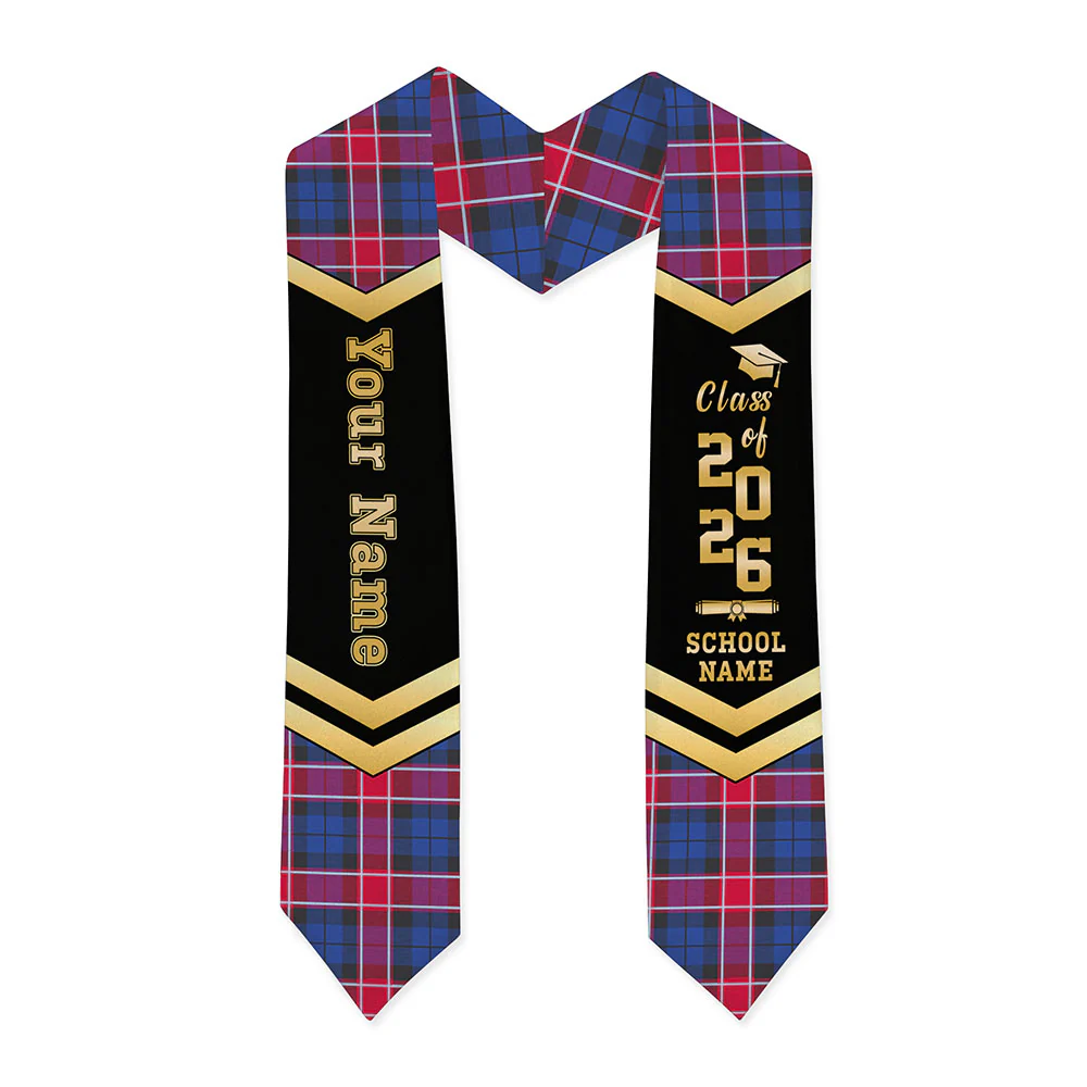 Scottish Graham of Menteith Red Clan Badge Tartan Graduation Stole Black Gold Honor - Image 3