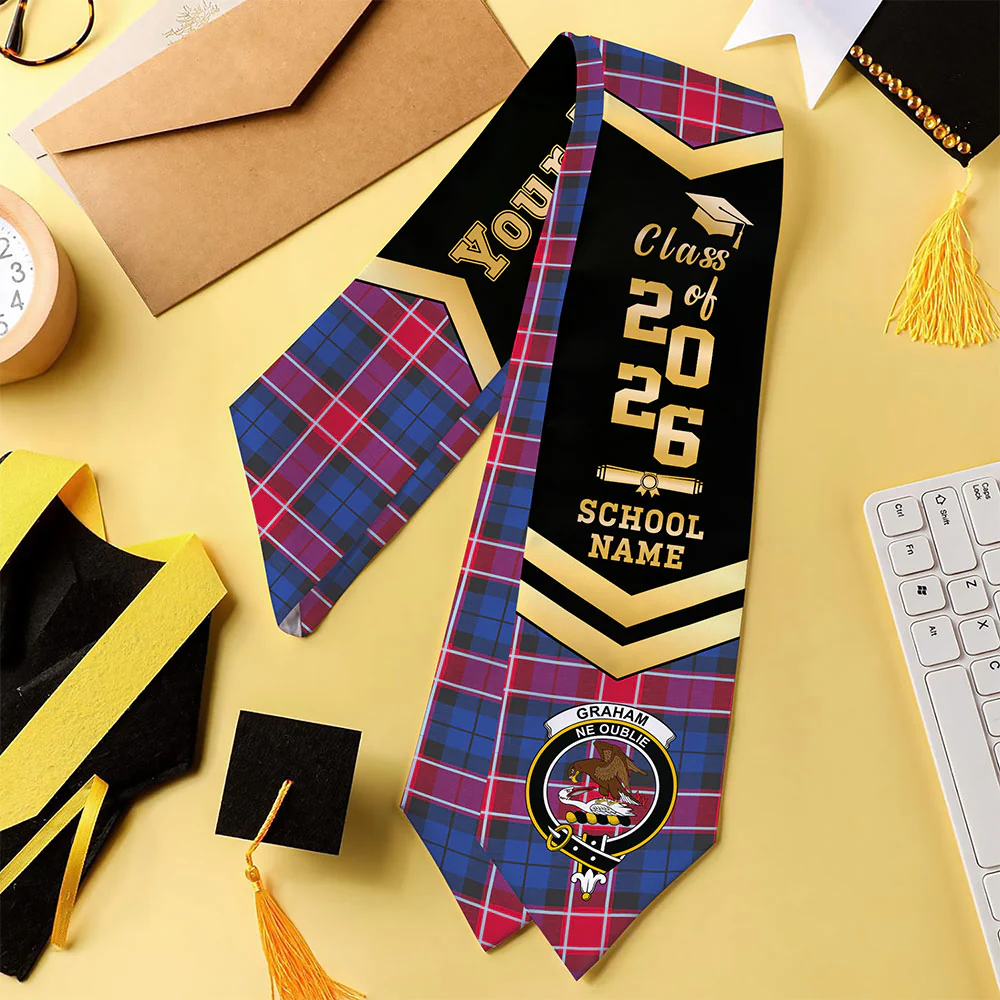 Scottish Graham of Menteith Red Clan Badge Tartan Graduation Stole Black Gold Honor - Image 4
