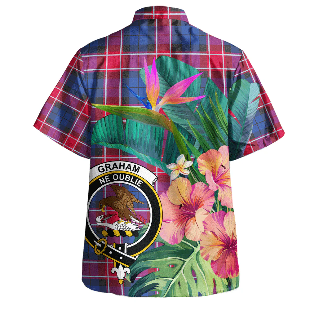 Scottish Graham of Menteith Red Clan Badge Tartan Hawaiian Shirt Bouquet Tropical Style - Image 3