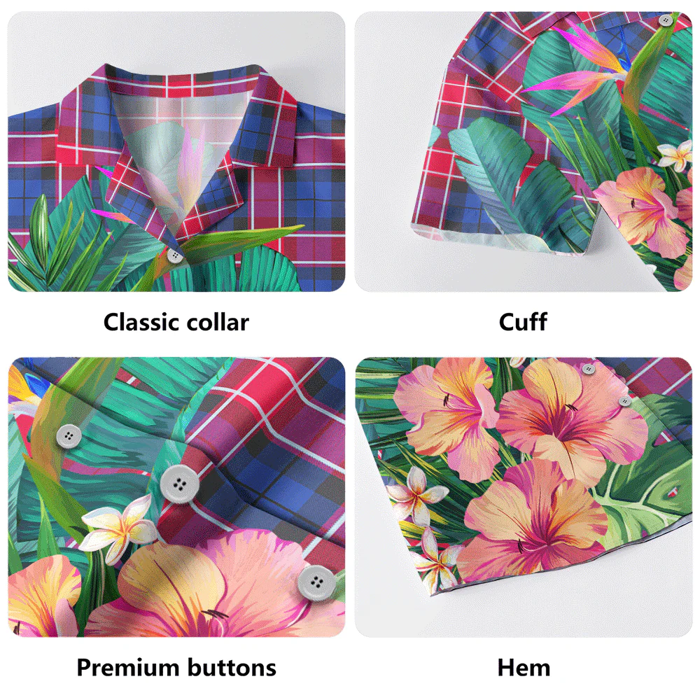 Scottish Graham of Menteith Red Clan Badge Tartan Hawaiian Shirt Bouquet Tropical Style - Image 5