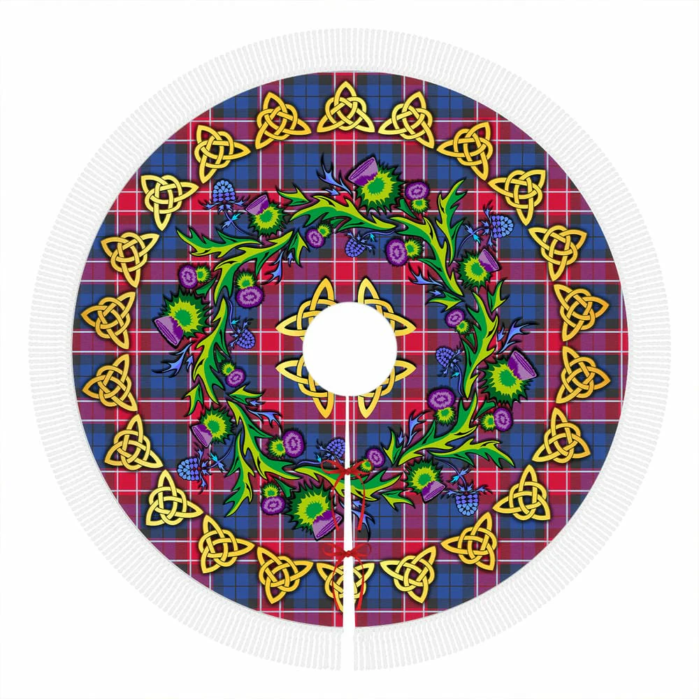 Scottish Graham of Menteith Red Tartan Thistle Celtic Knot Christmas Tree Skirt - Image 4