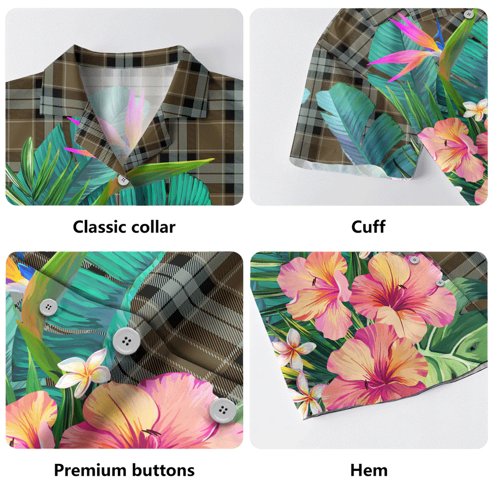 Scottish Graham of Menteith Weathered Clan Badge Tartan Hawaiian Shirt Bouquet Tropical Style - Image 5
