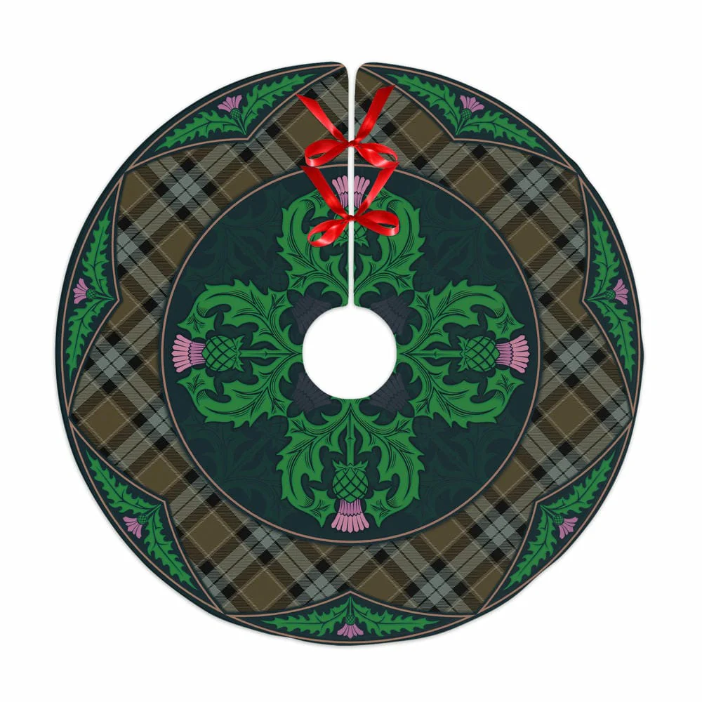 Scottish Graham of Menteith Weathered Tartan Christmas Tree Skirt Old Scottish Thistle Flower