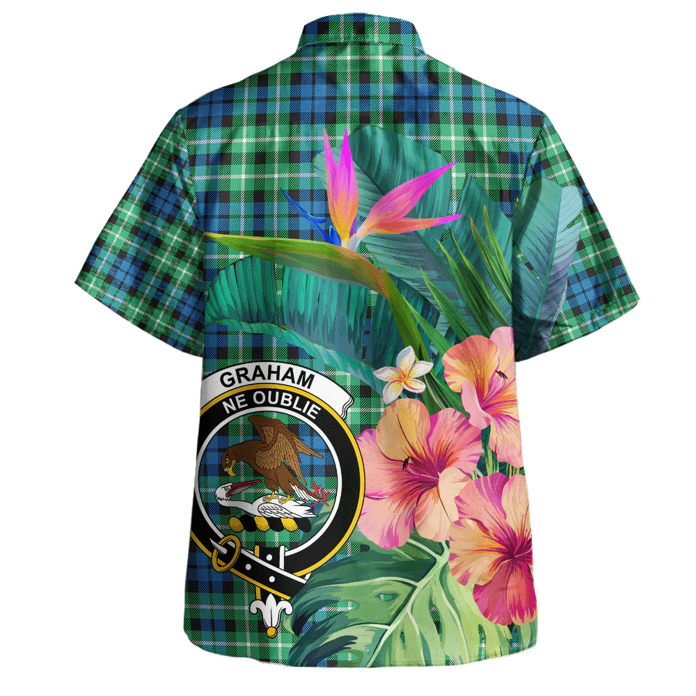 Scottish Graham of Montrose Ancient Clan Badge Tartan Hawaiian Shirt Bouquet Tropical Style - Image 3
