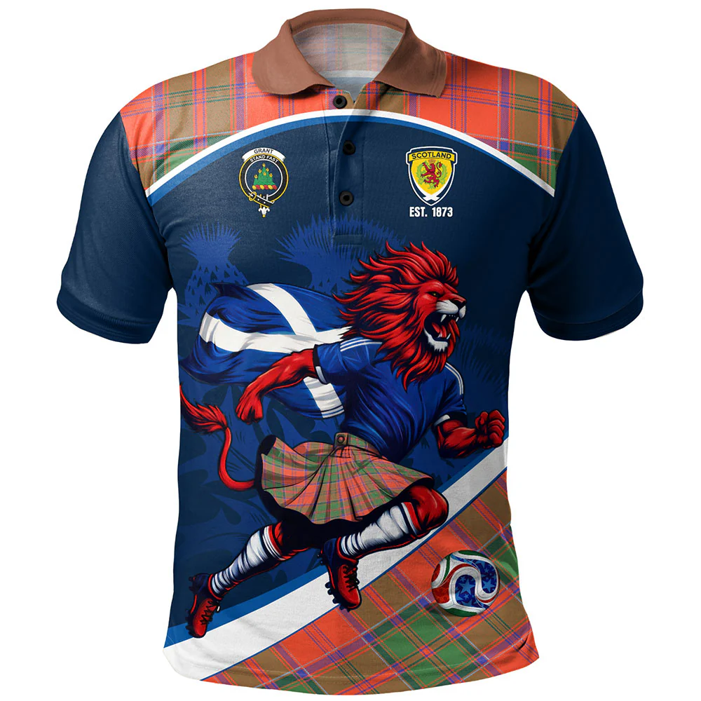 Scottish Grant Ancient Clan Badge Tartan Polo Shirt Scotland Lion Brave Highland Spirit