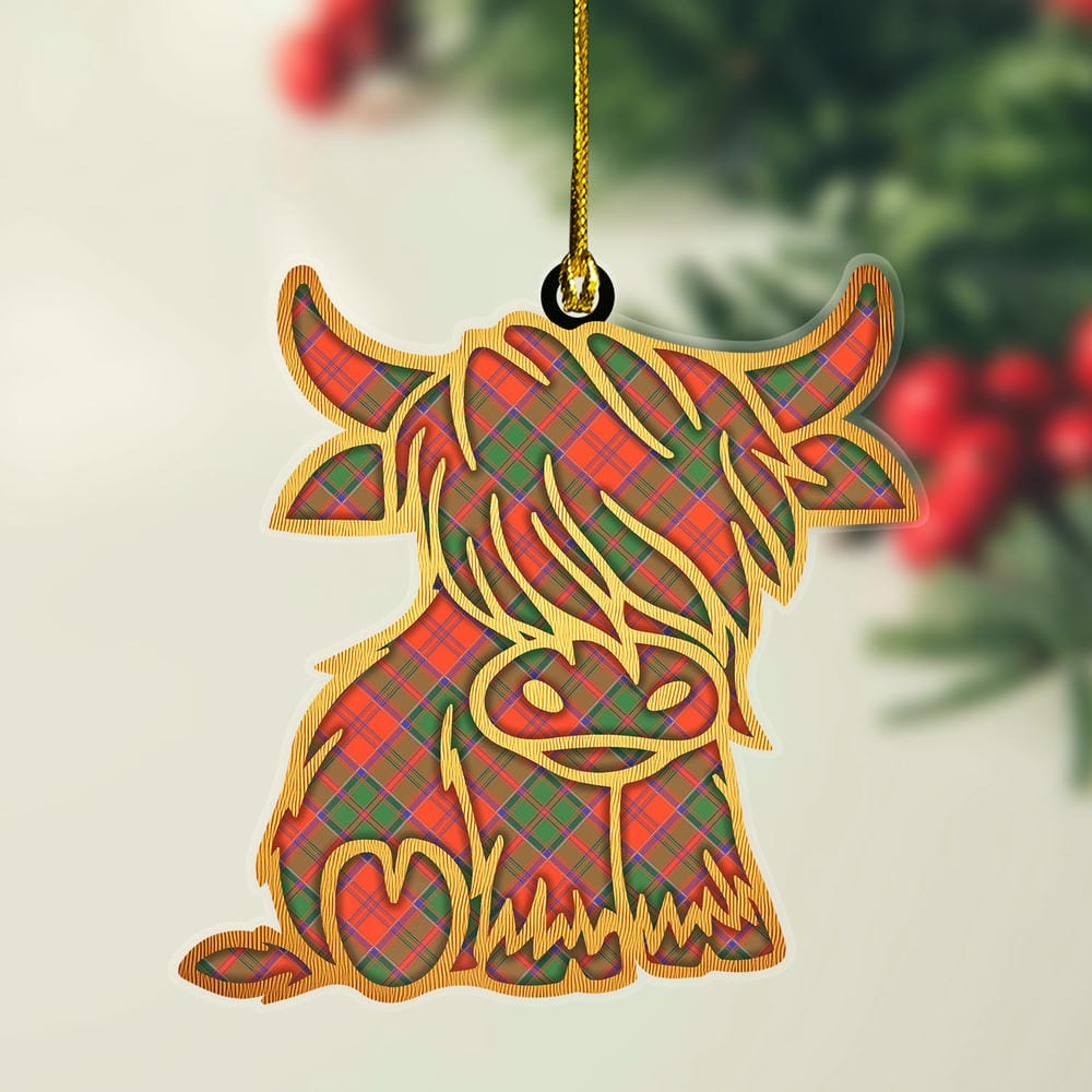 Scottish Grant Ancient Tartan Highland Cow Ornament