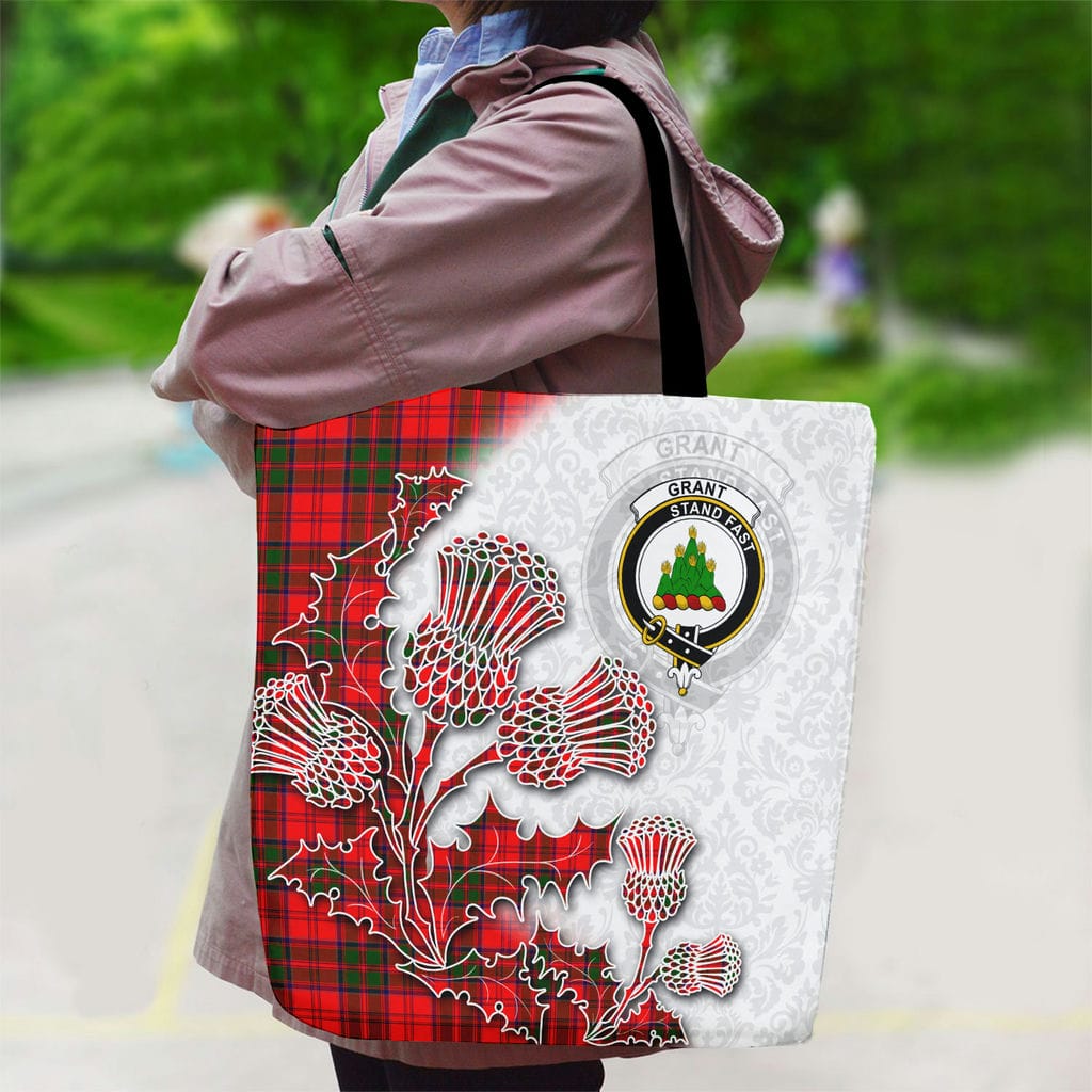 Scottish Grant Clan Badge Tartan Canvas Bag With Shoulder Straps - Thistle Flowers Style - Image 2