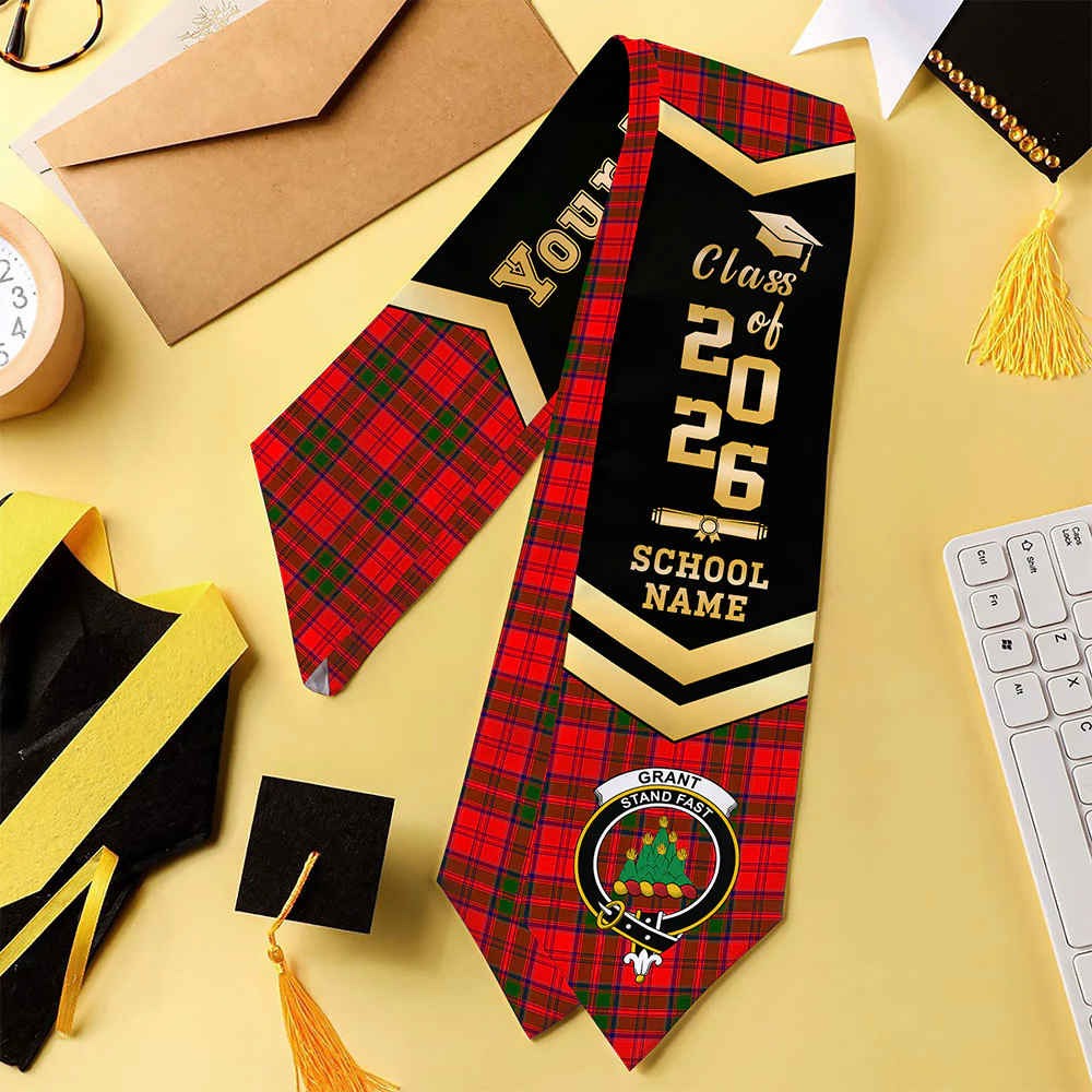 Scottish Grant Modern Clan Badge Tartan Graduation Stole Black Gold Honor - Image 4