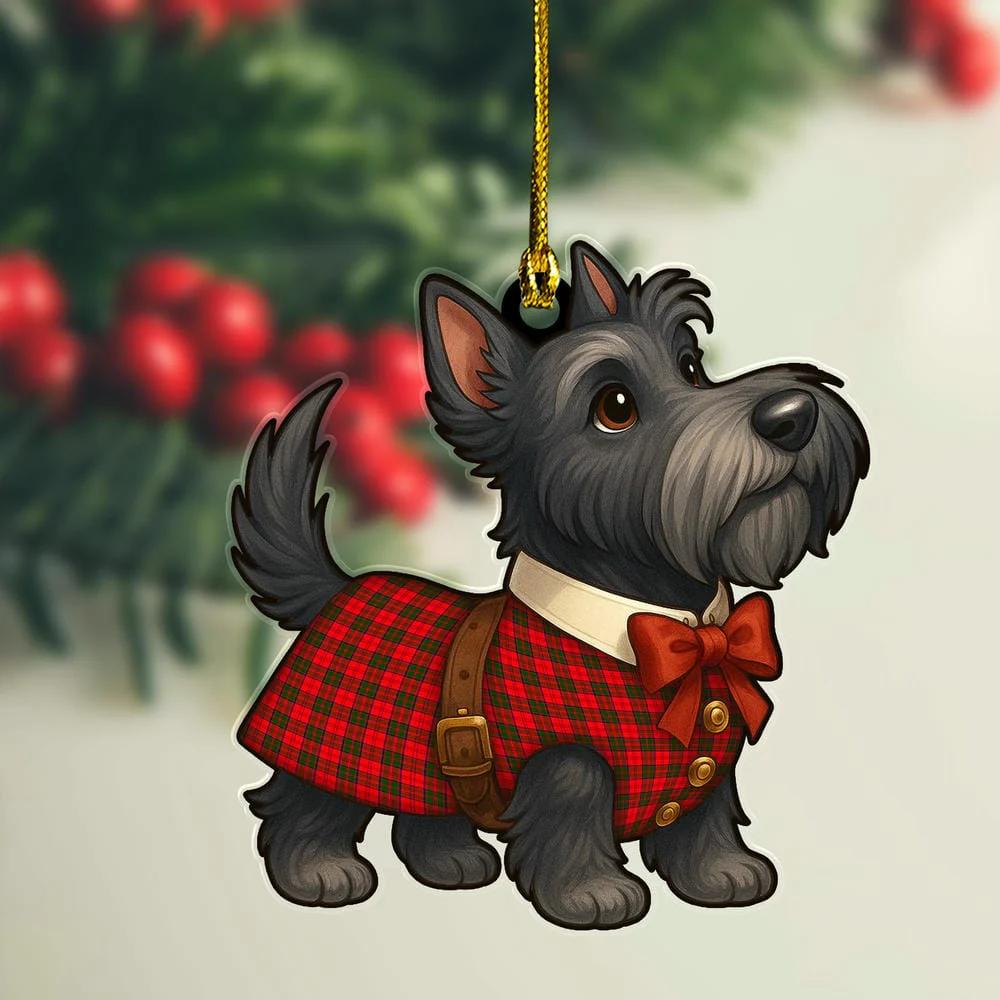 Scottish Grant Modern Tartan Ornament Scottie Dog