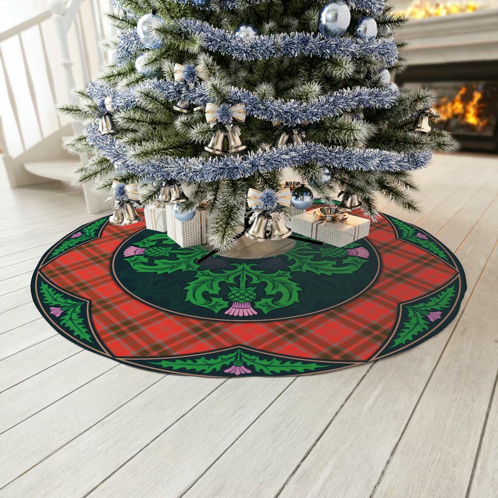 Scottish Grant Weathered Tartan Christmas Tree Skirt Old Scottish Thistle Flower - Image 3