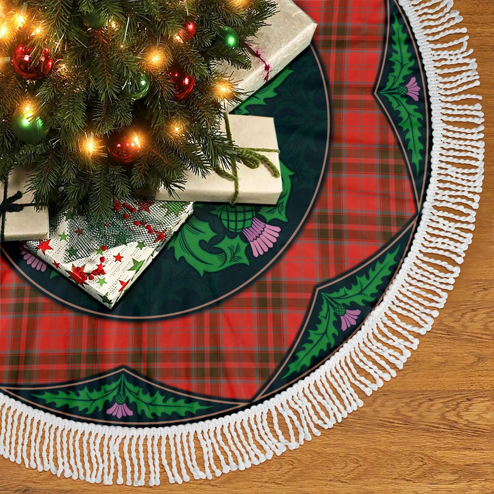 Scottish Grant Weathered Tartan Christmas Tree Skirt Old Scottish Thistle Flower - Image 5