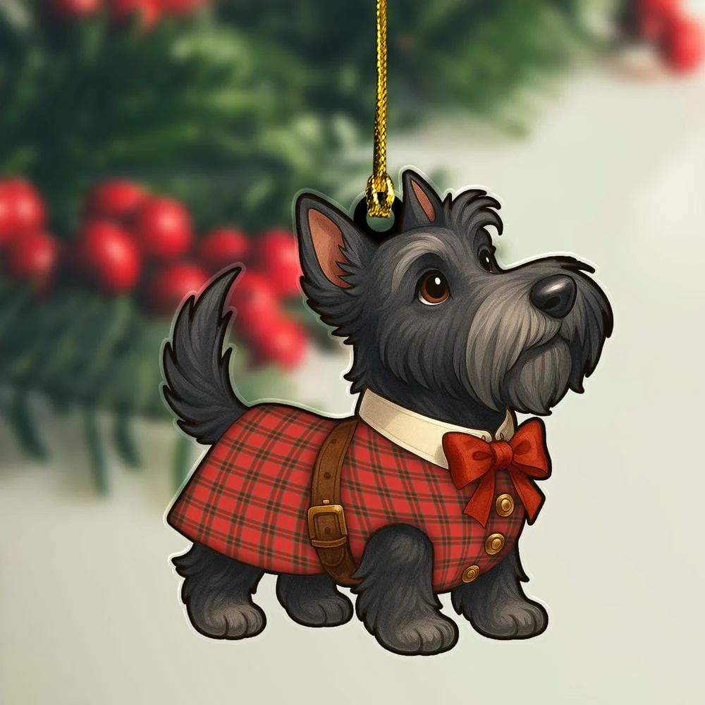 Scottish Grant Weathered Tartan Ornament Scottie Dog