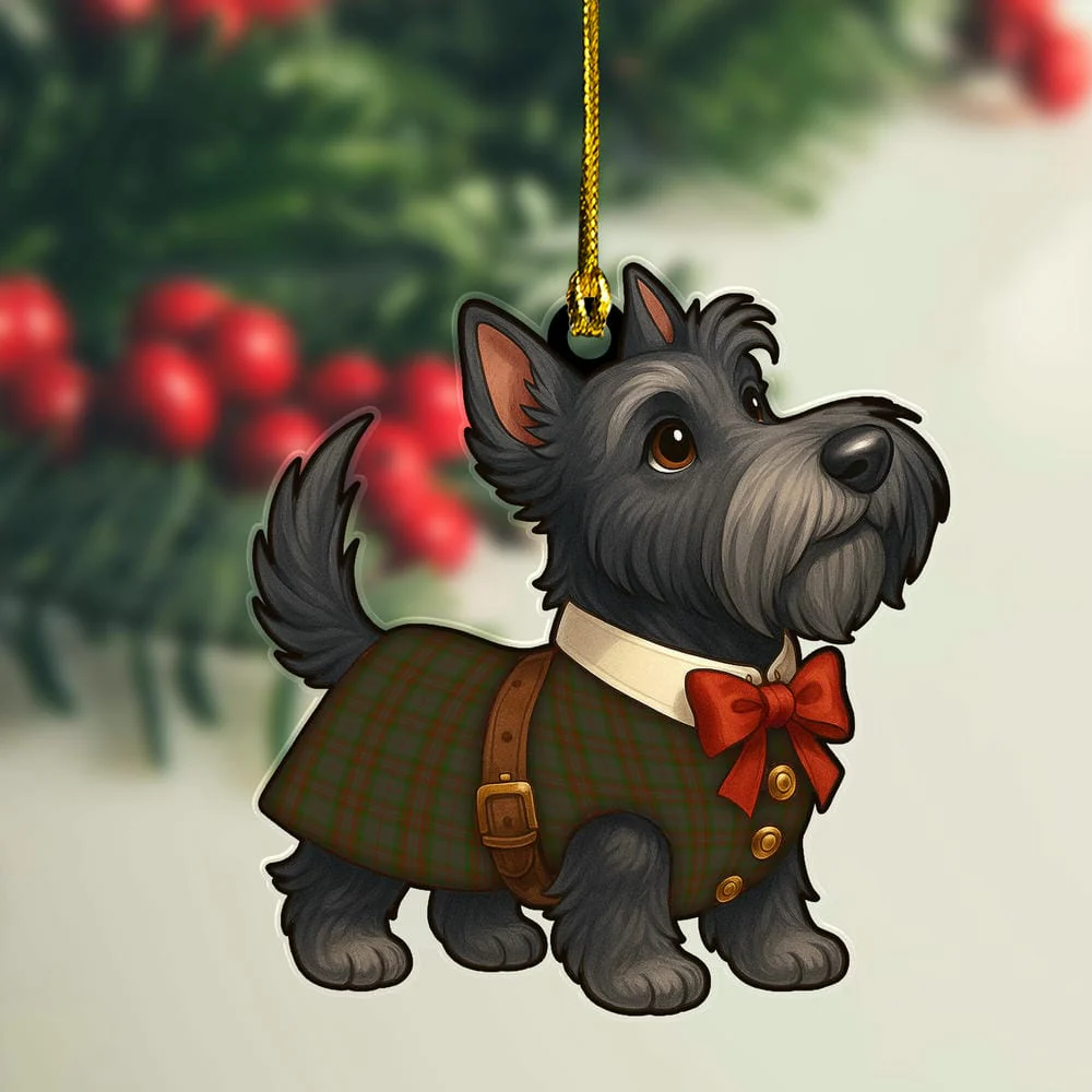 Scottish Gray Tartan Ornament Scottie Dog
