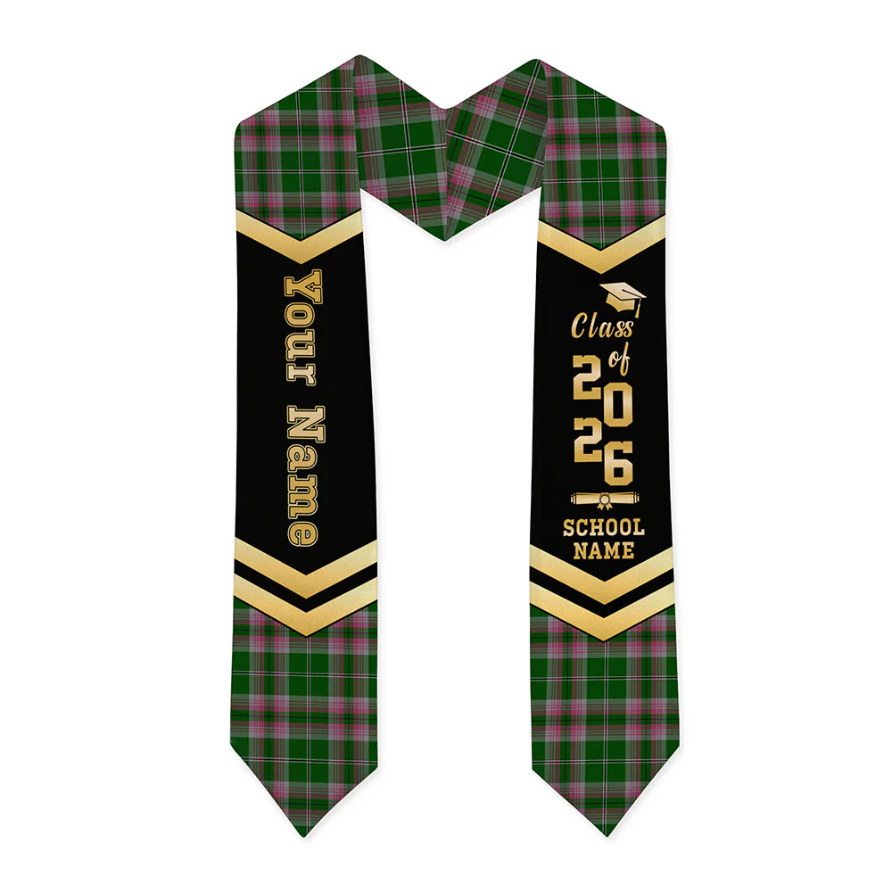 Scottish Gray Hunting Clan Badge Tartan Graduation Stole Black Gold Honor - Image 3