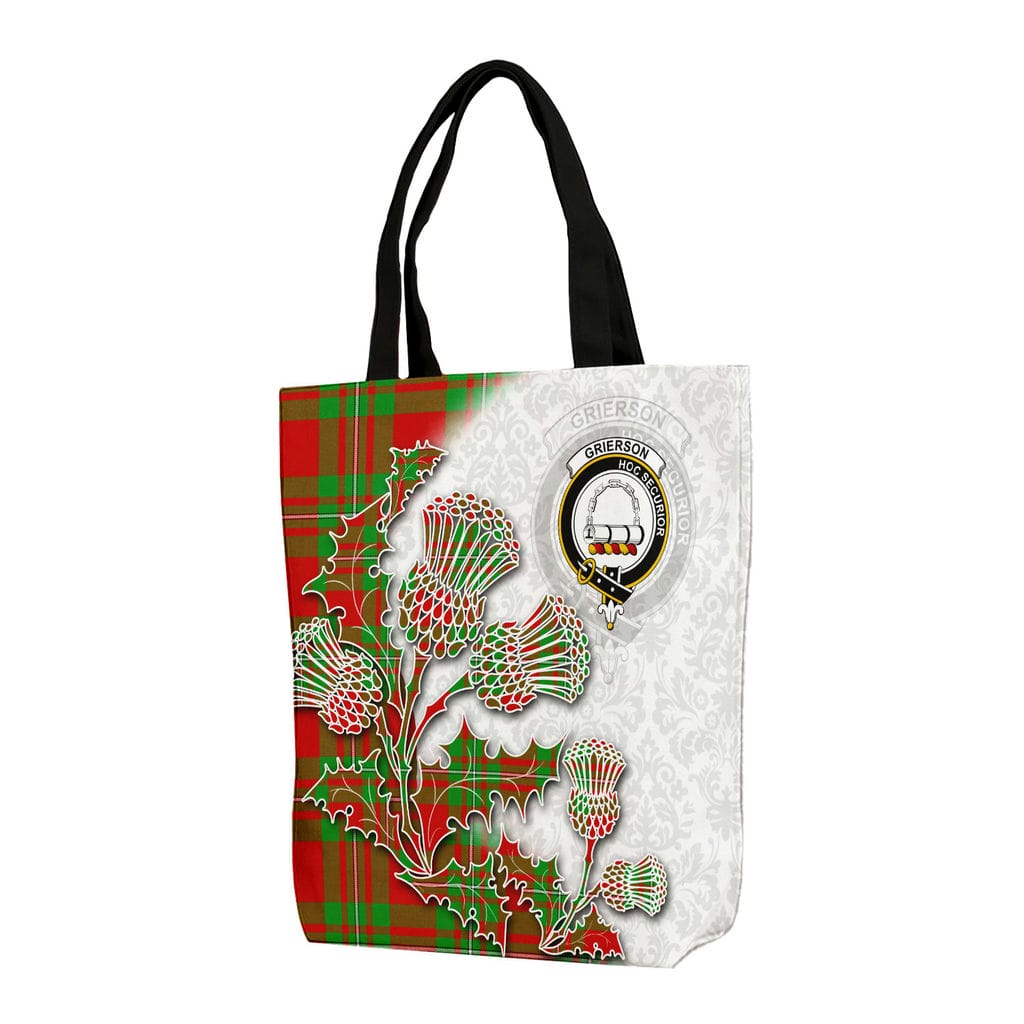 Scottish Grierson Clan Badge Tartan Canvas Bag With Shoulder Straps - Thistle Flowers Style