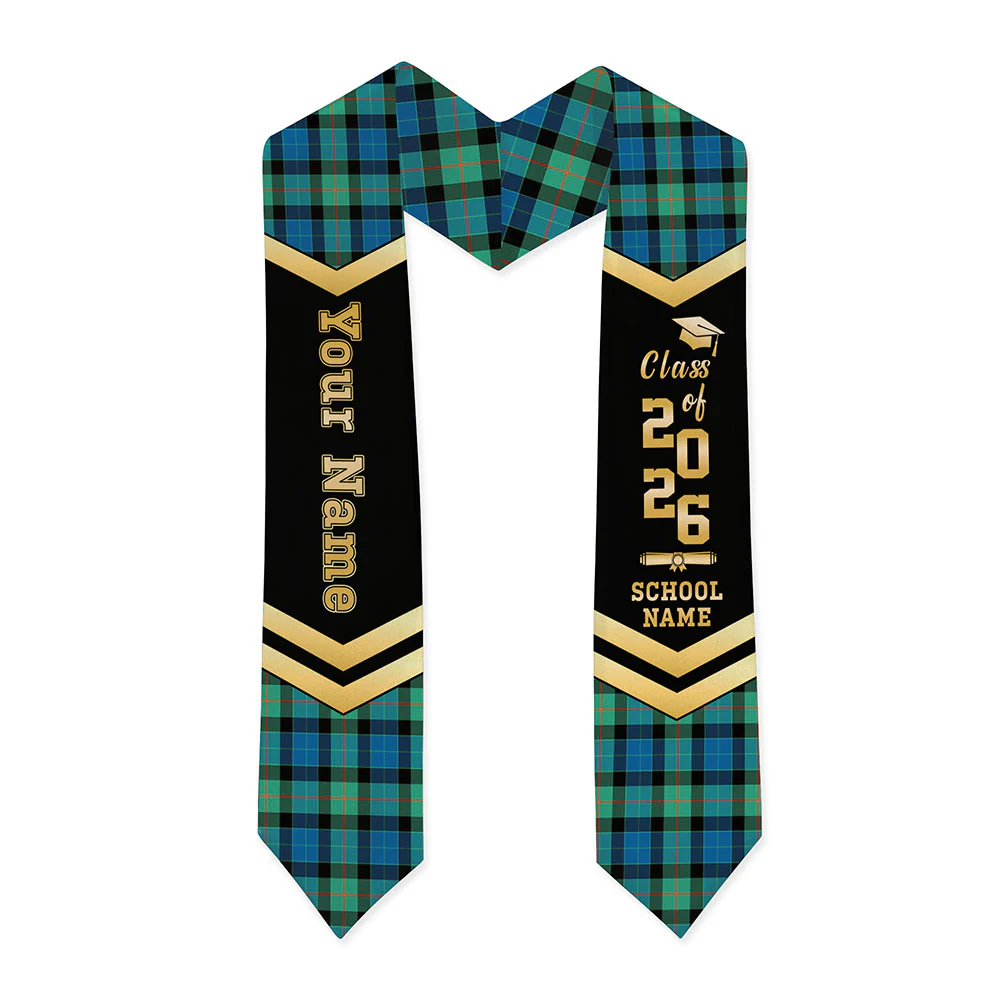 Scottish Gunn Ancient Clan Badge Tartan Graduation Stole Black Gold Honor - Image 3