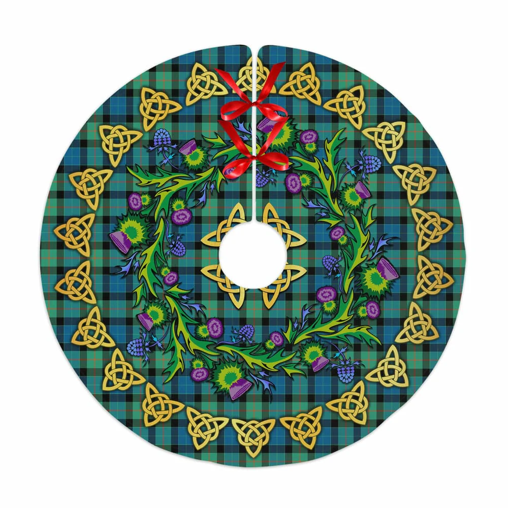 Scottish Gunn Ancient Tartan Thistle Celtic Knot Christmas Tree Skirt