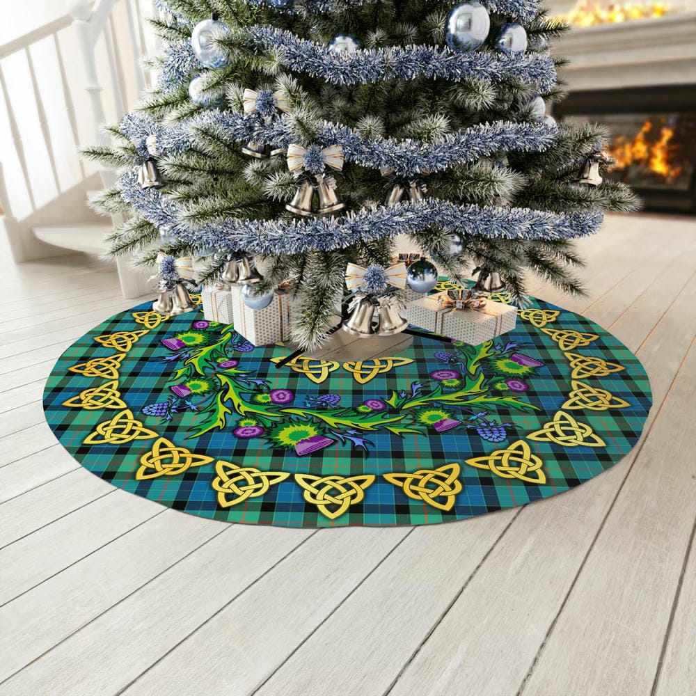Scottish Gunn Ancient Tartan Thistle Celtic Knot Christmas Tree Skirt - Image 3